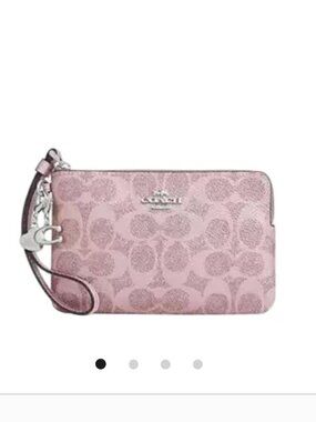 NWT NIB PINK Boxed Corner Zip Wristlet In Signature Canvas With Charms